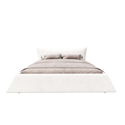 Très grand lit tapissier avec tête de lit de forme spéciale, bois massif et métal - lit plateforme Allure
