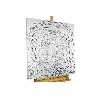 Hand -painted acrylic painting in the wake of a school of fish