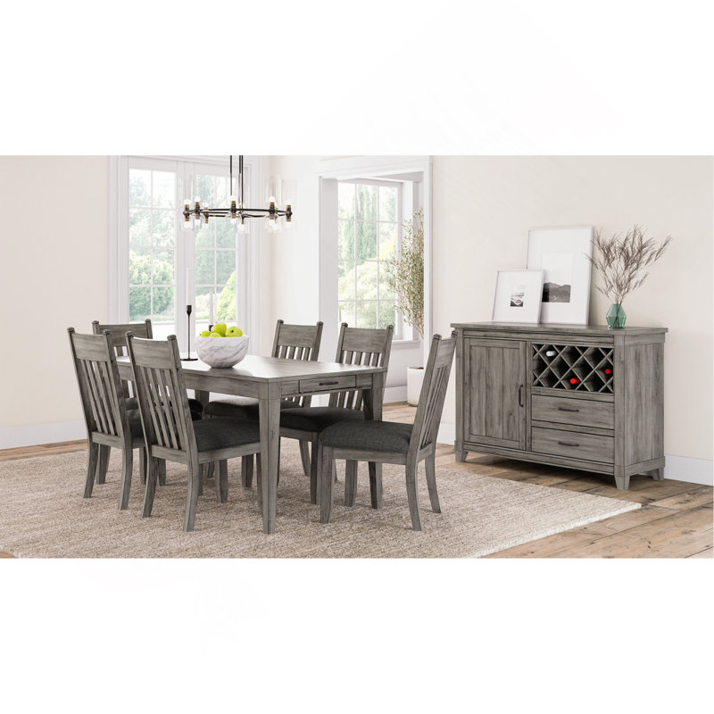 Table de salle à manger rustique gris avec deux tiroirs de rangement et rallonge