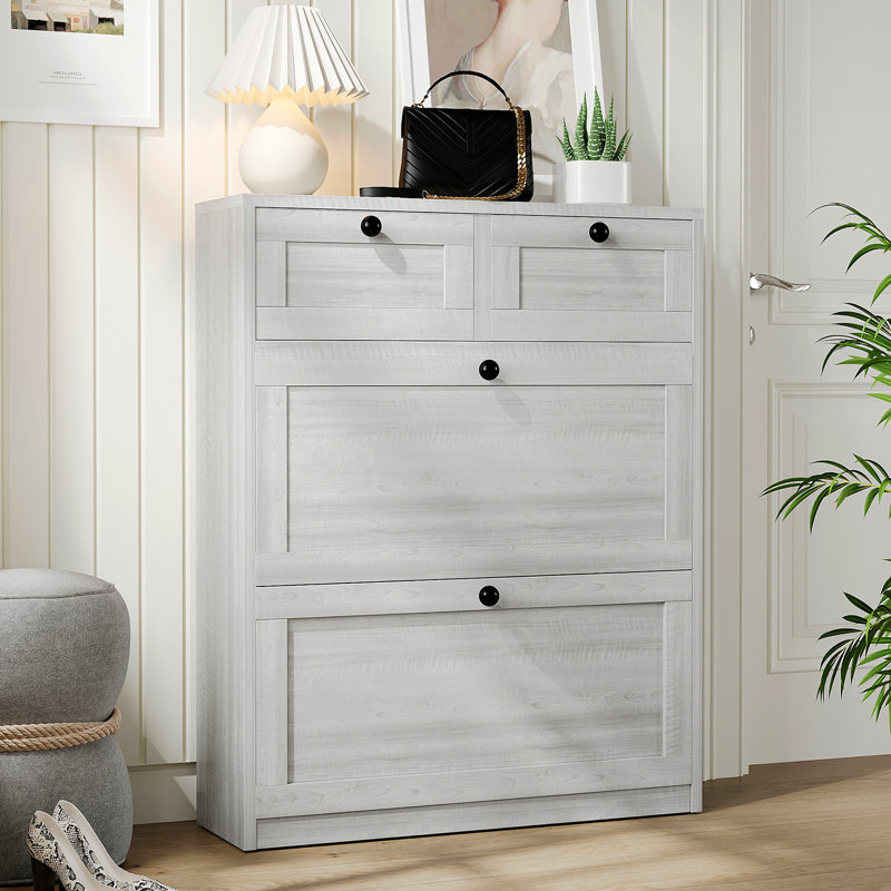 Armoire de rangement pour chaussures 12 paires avec 2 tiroirs, Chêne gris