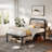 Amylia Black Metal Platform Bed with 40-Inch Solid Wood Headboard, Underbed Storage, Noise-Free Support, No Box Spring Needed-2025536610-2015625709