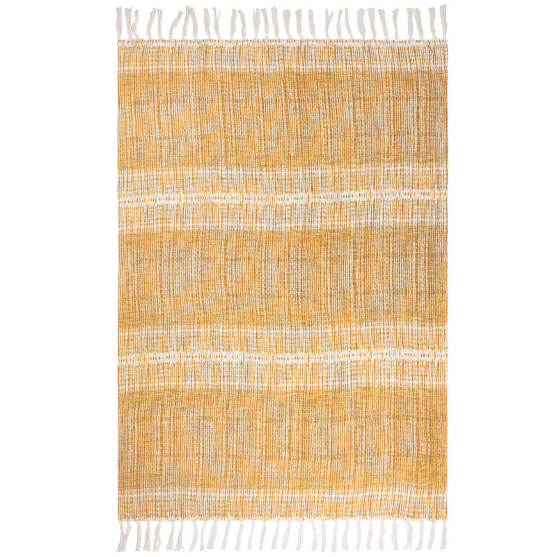 Sono Ink Abstract Hand Woven Blanket with Fringe, Yellow