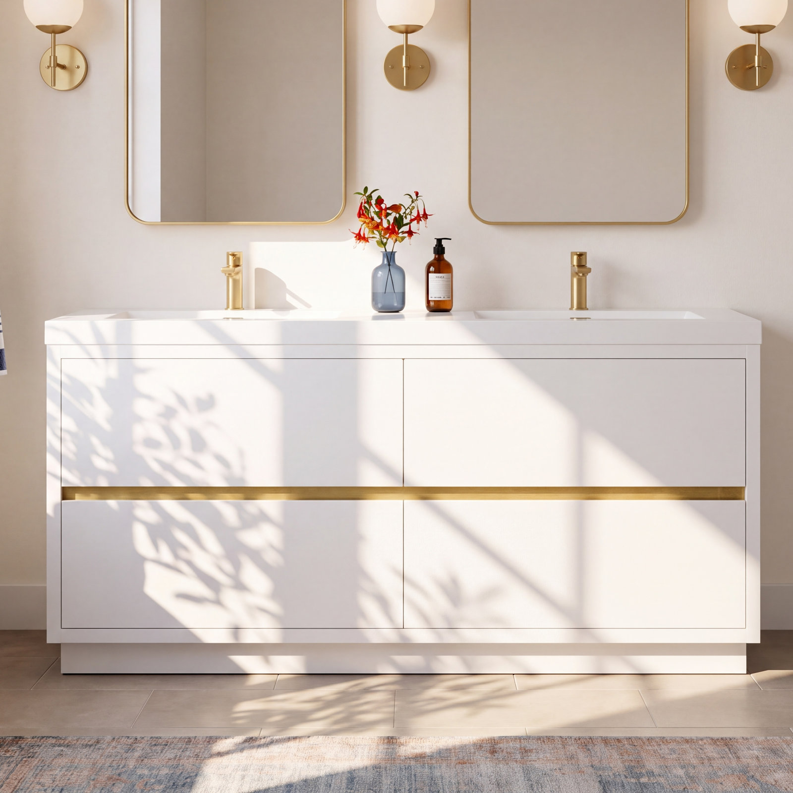 Beira 71" Double Bathroom Vanity, Glossy White