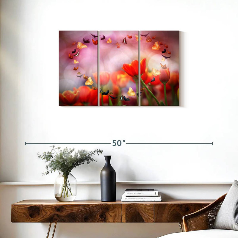 Hardie, tulipes et papillons, H 20 po x l 33 po