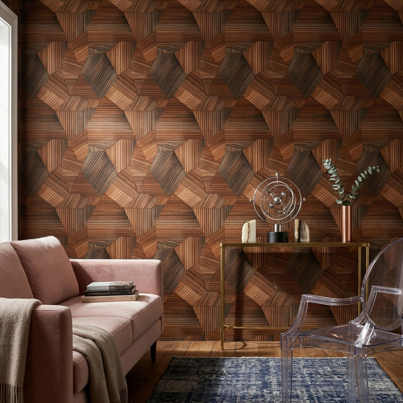 Rouleau double mural en bois foncé foncé, Textured Non-Pasted