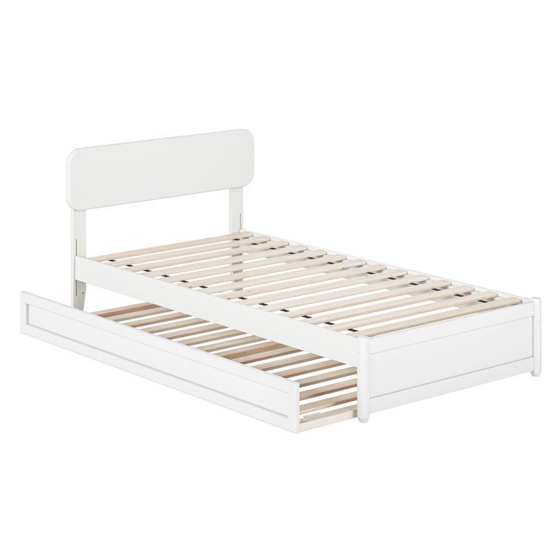 Lit plateforme en bois massif avec lit gigogne assorti Ause, Simple TG, Blanc