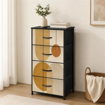 Commode à 4 tiroirs pour chambre à coucher de style Mid-Century moderne à composition géométrique avec tons de terre et petite commode pour petits placards de rangement avec commode