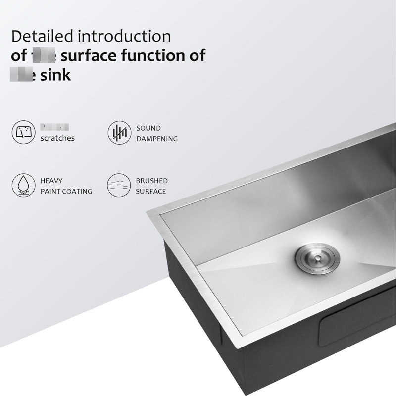 30" X 18" 9" 16 Gauge Stainless Steel Undermount Kitchen Sink Single Bowl, 9 Inch Deep, Drain Assembly, Thick Coating For Condensation, 3Mm Rubber Bowl Sink, - Condensation Coating, Noise Reduction
