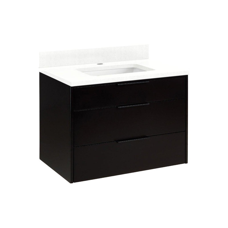 Ensemble de meuble-lavabo simple 30 po avec lavabo rectangulaire encastrable Dita, Quartz blanc plume, Noir, Monotrou