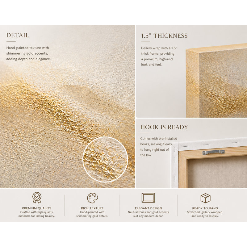 Art mural sur toile abstrait doré doux doux, peinture de paysage minimaliste beige, décoration sur toile tendue moderne