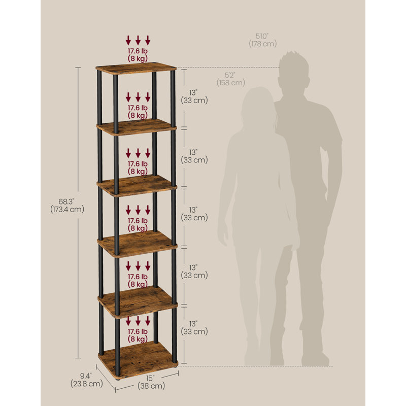 38 cm W Steel Etagere Bookcase, (6 Shelves) 173.4"H x 38"W x 23.8"D
