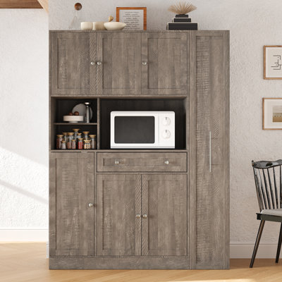 [Assembly Video Available] TOPMAX Traditional 52.8X17.7X70inch Freestanding Buffet With Hutch , Large Kitchen Pantry Storage Cabinet Cupboard With Pull-Out Side Cabinet, Door Shelves And Drawer, Brown