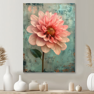 Dahlia rétro rose et bleu, collage V - Dahlia, salon d'art mural