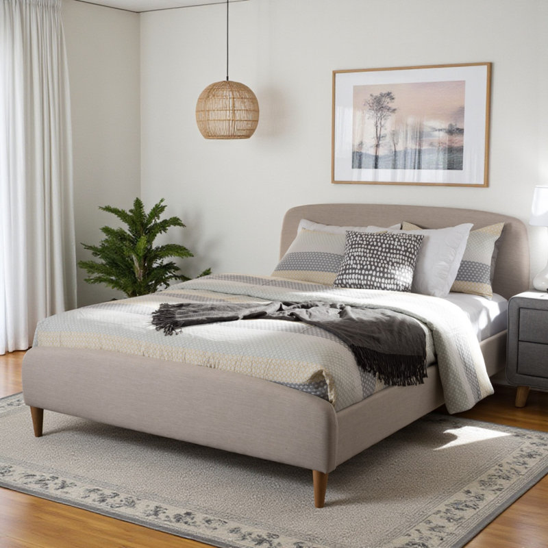 Nicholas Platform Bed in Light Beige Upholstery, 38.78'' H X 58.35'' W X 81.50'' L, Full/Double