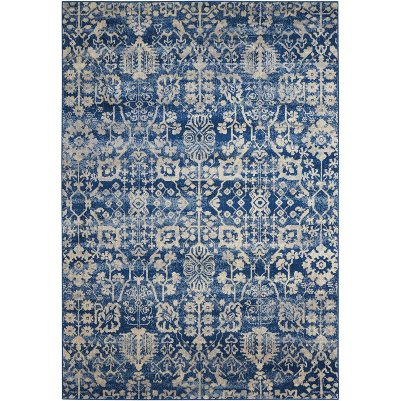 Tapis bleu marine tissé à la machine, Rectangle 2 pi x 2 pi 9 po