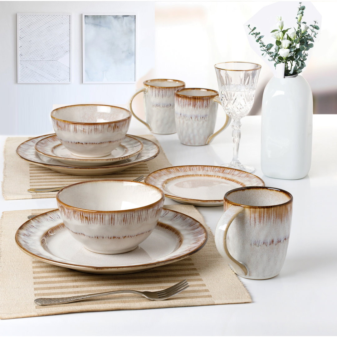 16 Piece Stoneware Dinnerware Set - Service for 4 Lorren Home Trends