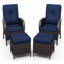 Ensemble de patio extérieur en osier pour 2 personnes avec 2 chaises, 2 repose-pieds et coussins bleus-677868513