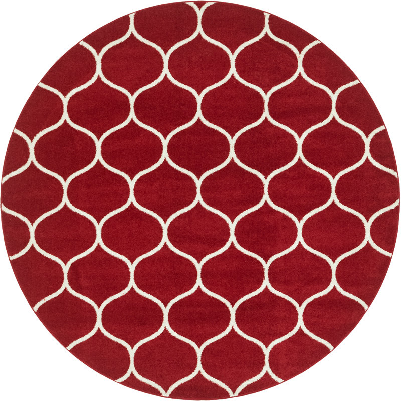 Llanet Geometric Area Rug, Red, Round 8'