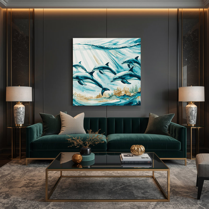 Art mural sur toile Coastal Dolphin Pod, H 12 po x l 12 po