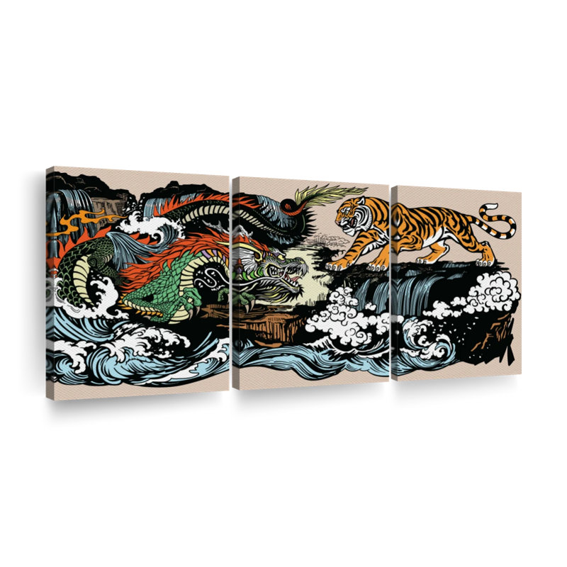 Dragon oriental et tigre, reproduction d'art sur toile, H 30 po x l 62 po x P 1,25 po