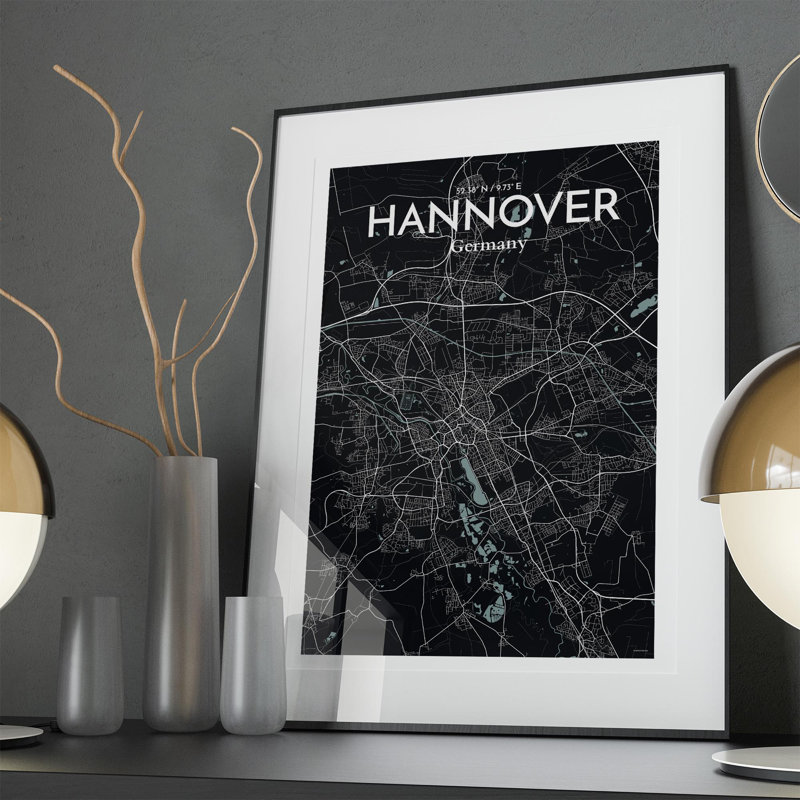 Hannover City Map in Midnight 1 Piece Wall Art, 36cm H x 24cm W x 0.05cm D
