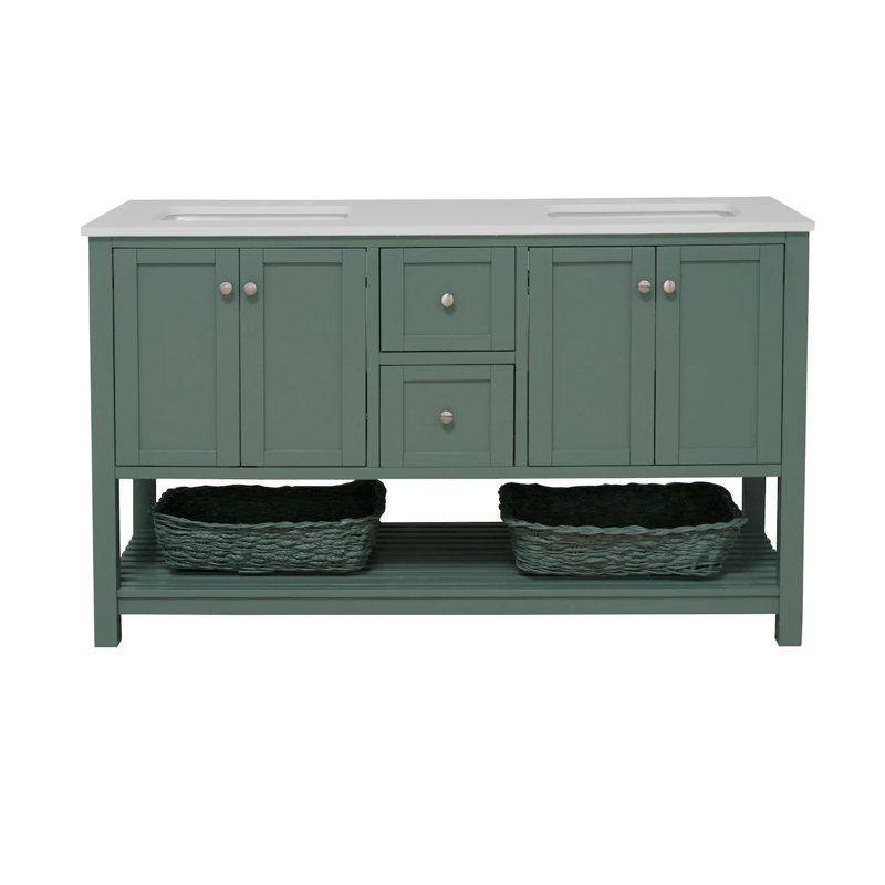 Ensemble de meuble-lavabo double 60 po Binne, Vert sauge, Blanc d'ingénierie