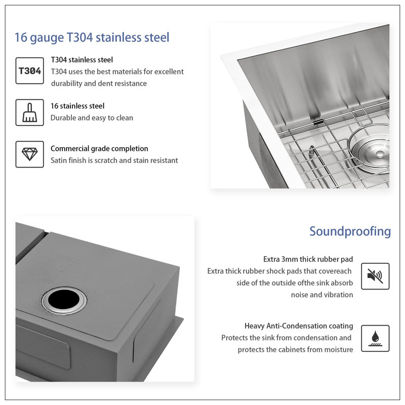 18 Gauge Stainless Steel 33X19 Inch Undermount Double Bowl Kitchen Sink (60/40) With 9 Inch Deep Sink