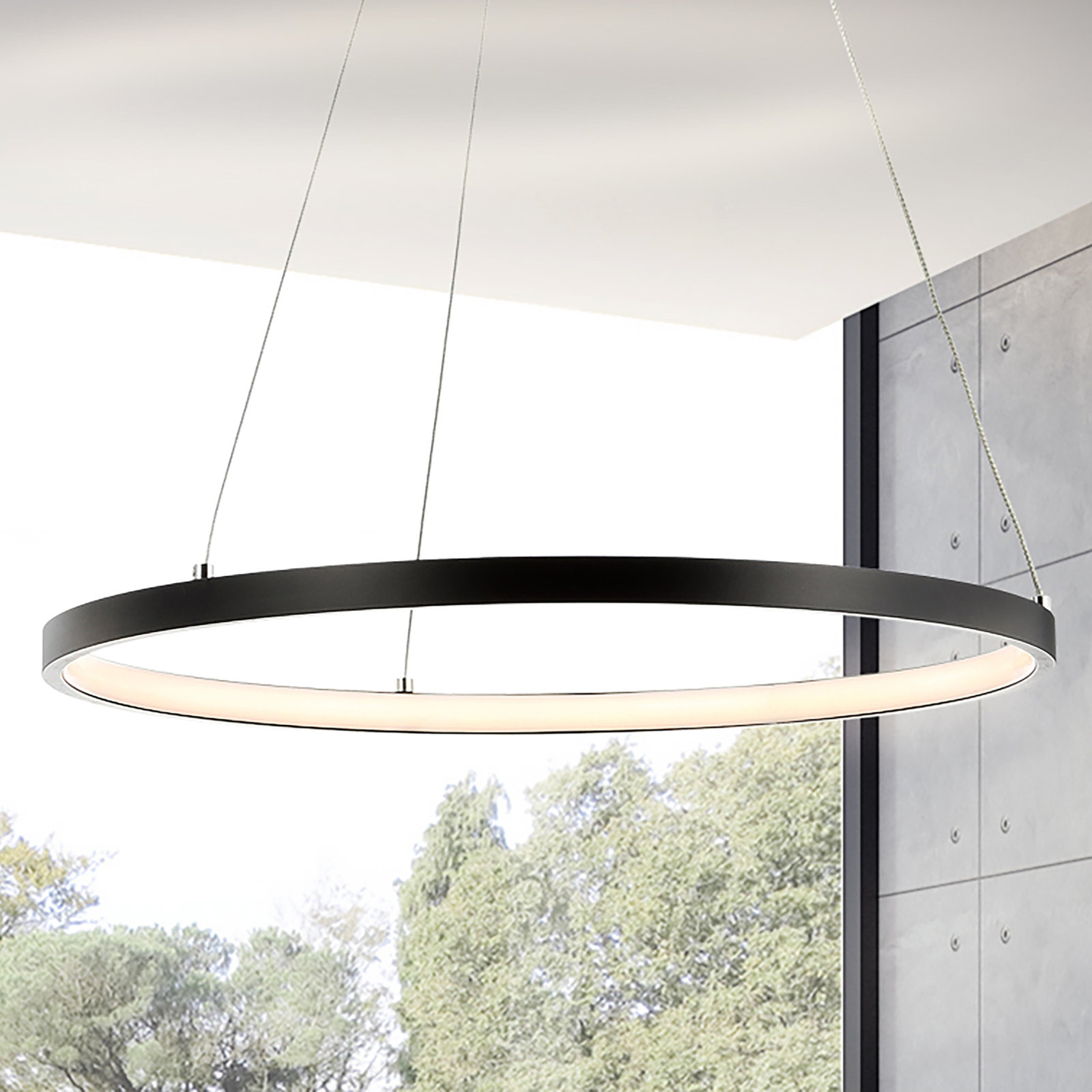 Odin Single Light Dimmable LED Pendant, Matte Black, 0.75" H x 15.75" W x 15.75" D