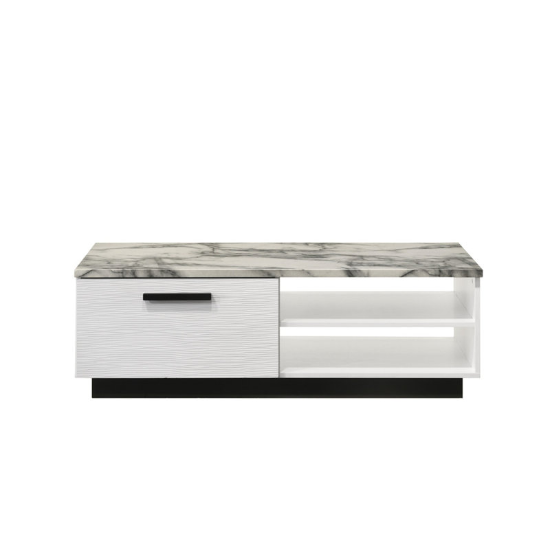 Table basse reine blanche de 47 po avec plateau en faux marbre Reine