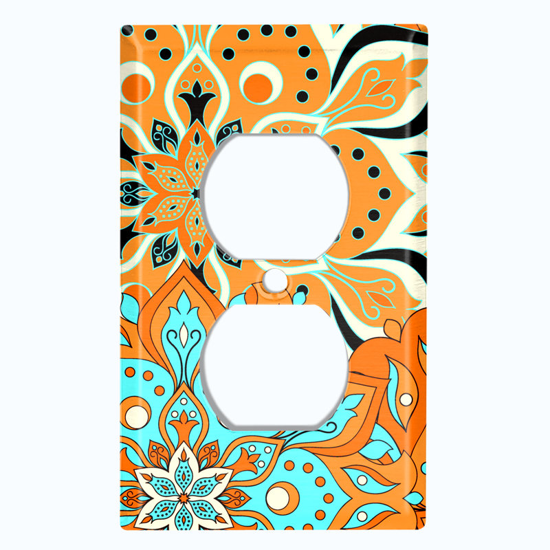 Plaque murale orange orange, bleu, mandala et tuile noire