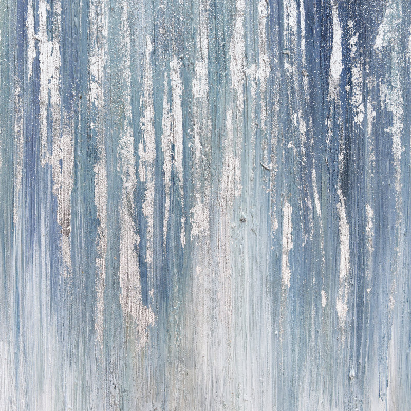 Frozen Rain Blue and Gray Abstract Canvas Art with Gold Frame