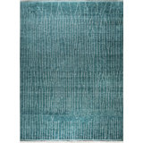 9x12 Green Hand-Knotted Wool Linear Silhouette Geometric Modern Contemporary Carpet Rug
