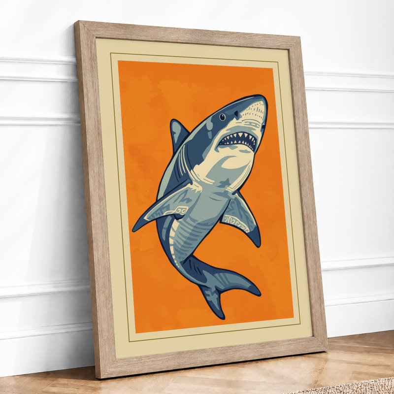 Great White Study Modern - Framed Print, A4 - 29.7 x 21.0 cm, Oak