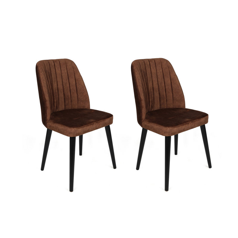 Ensemble de chaises de salle à manger élégantes en velours (2 pièces), brun et noir | Structure 100% métal, pieds en bois de charme | Dimensions: 19,7 po x 35,4 po x 19,3 po | Hauteur de l'assise: 15,9 pouces | Conception robuste, capacité de 352 lb, parfaite pour les salles à manger modernes