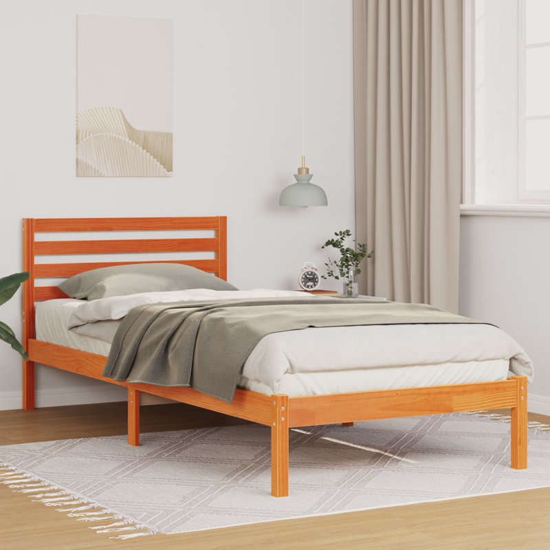 Solid Wood Bed Frame, 95.5 x 215.5cm, Wax Brown