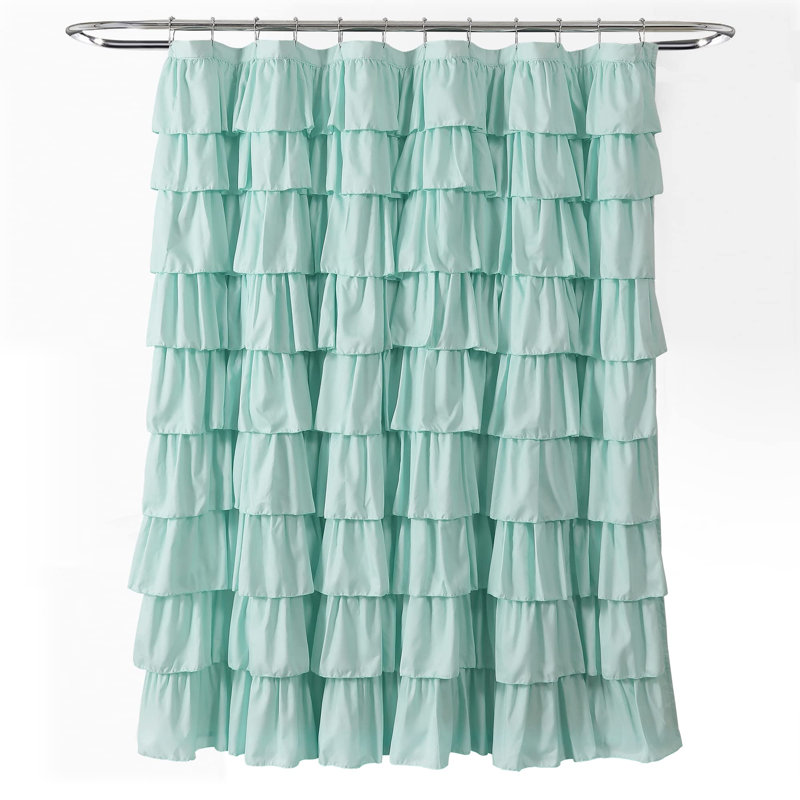 Light Turquoise Ruffle Polyester Shower Curtain, 72" x 72"