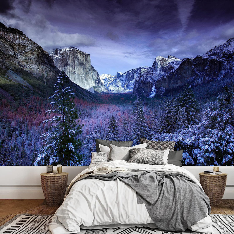 Adhésif mural paysage avec montagne et neige à peindre, L 66 po x l 96 po