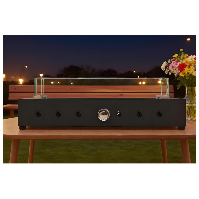 Table de foyer rectangulaire au propane de 71 cm (28 po) avec pare-vent, chauffage de terrasse extérieur de 40 000 BTU, structure en acier noir et billes de verre