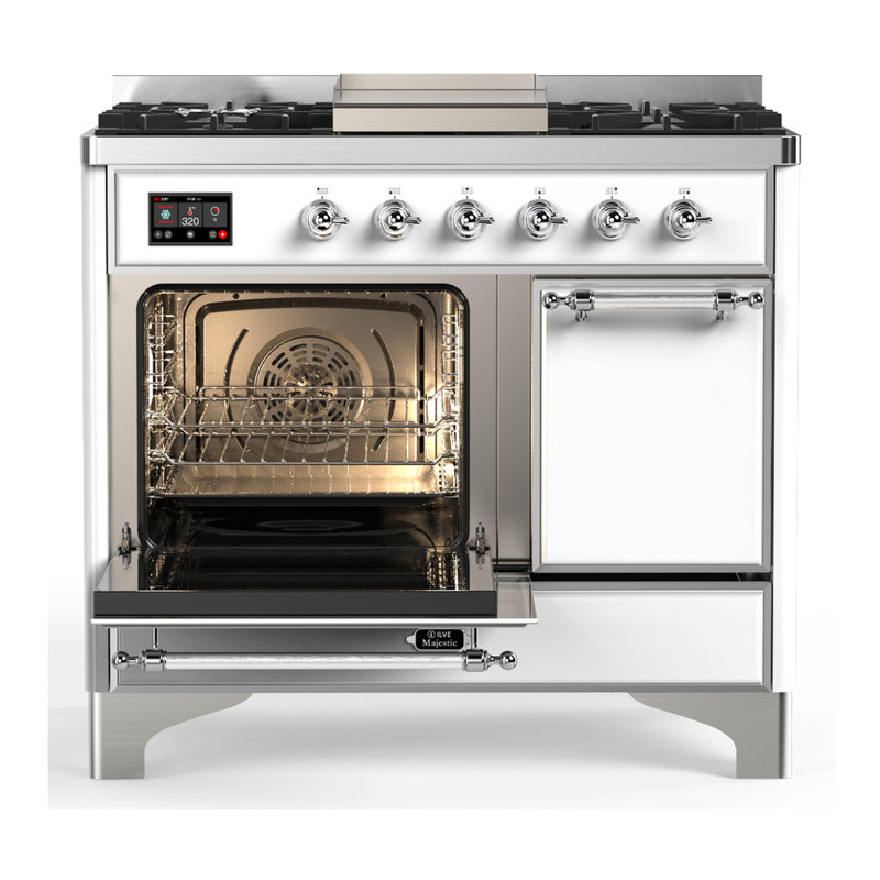 Majestic III Series 40 Inch Dual Fuel Range with 6 Sealed Burners, Griddle, in White (Natural Gas, Copper Trim), Chrome