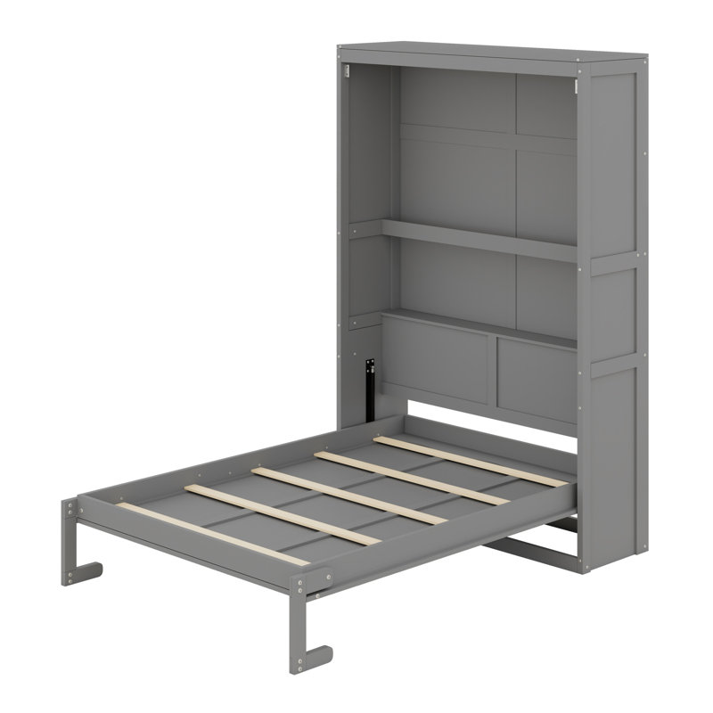 Murphy Bed Wall Bed With Shelves, Gray