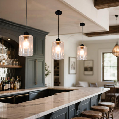 Modern 3-light Black Pendant Lighting With Clear Glass Shades And Adjustable Cords – Perfect For Kitchen Island Or Dining Room