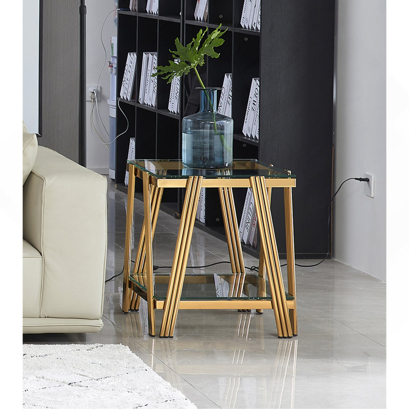 20 Inch Square End Table, Gold