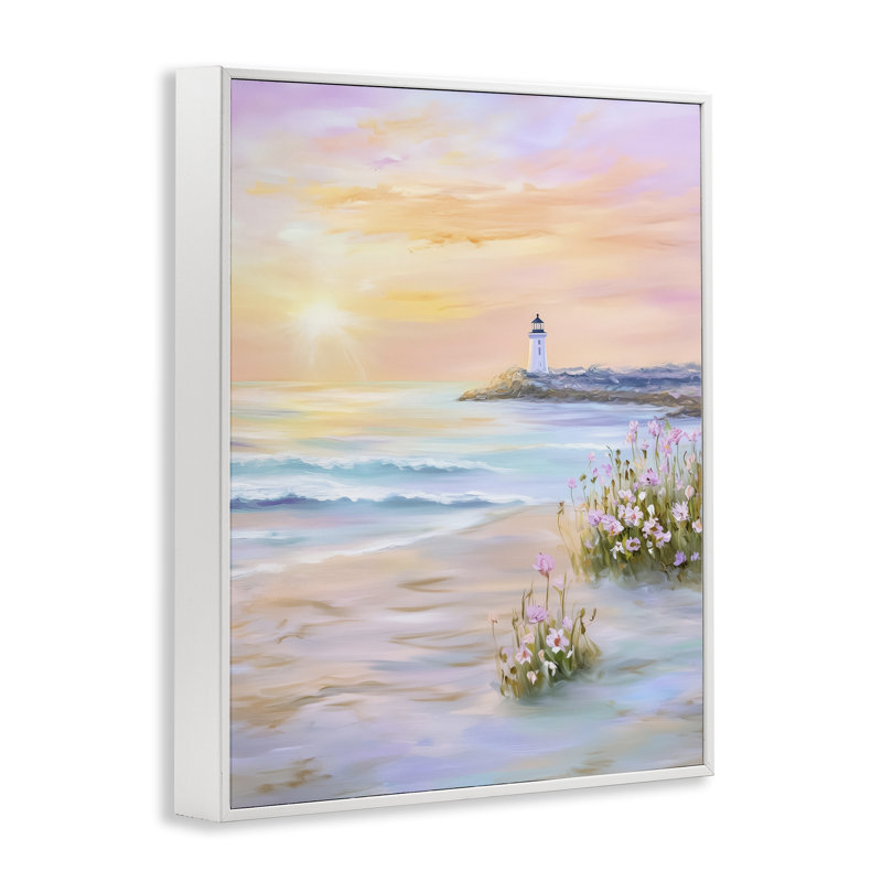 Chaleureuse lever de soleil avec phare lointain, estampe numérique, design par Arlington Prints, H 20 po x l 16 po