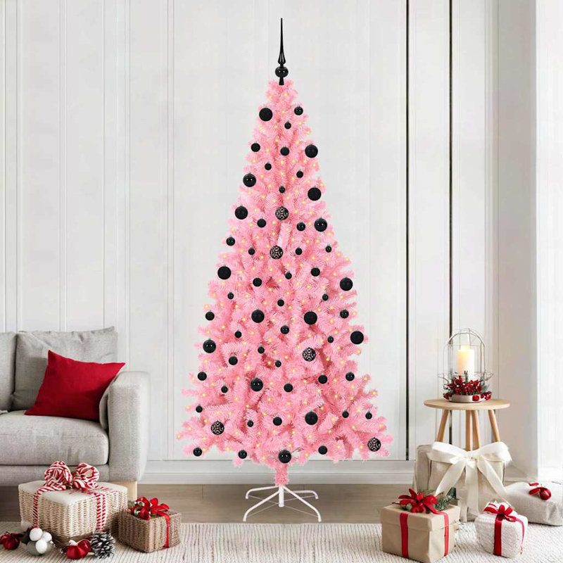 Christmas Tree with 300 LEDs with Stand PVC, Pink/Black, 210cm H