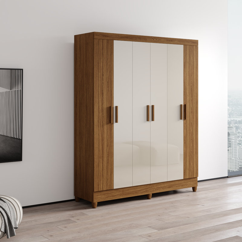 Uruguay 65" Armoire with Adjustable Shelves, Hanging Rod, Natural/White