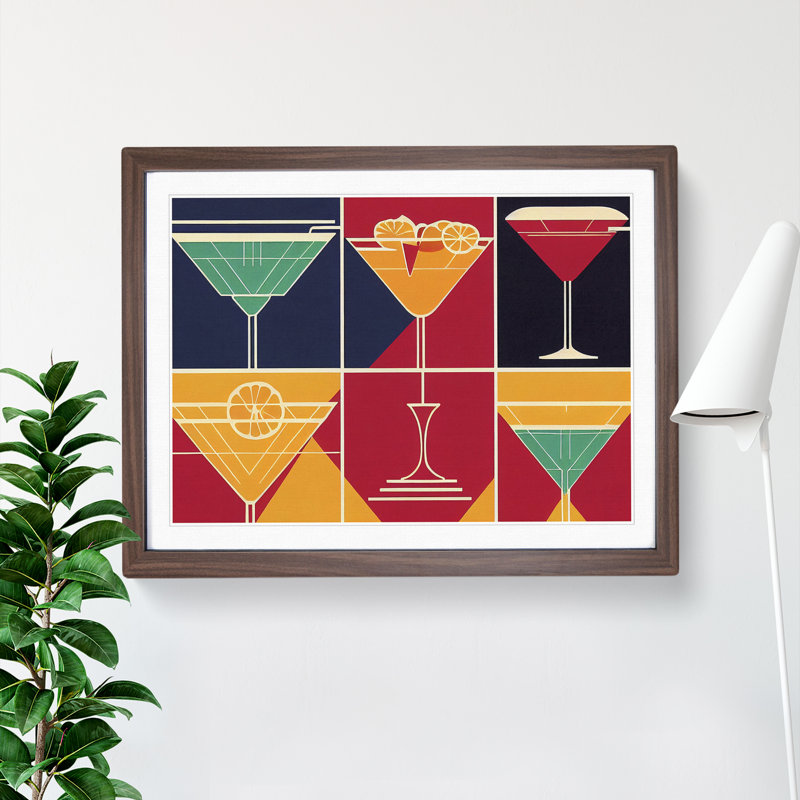Retro Cocktail Vol.6 - Single Picture Frame Painting, 46cm H x 64cm W x 2cm D, Walnut Framed