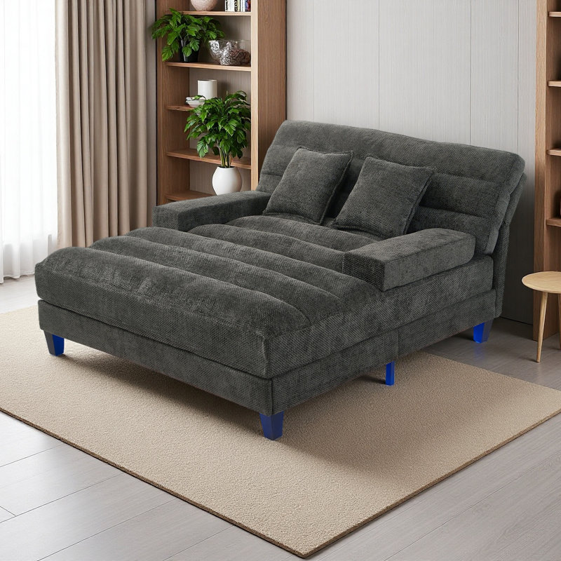 Méridienne moderne de 57,1 po avec méridienne et dossier en tissu d'ameublement Chenille, Gris