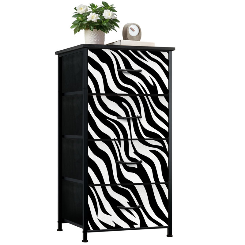 Commode pour chambre à coucher avec 4 tiroirs de rangement Peau de zèbre abstraite Imprimé zébré rayures de peau de tigre