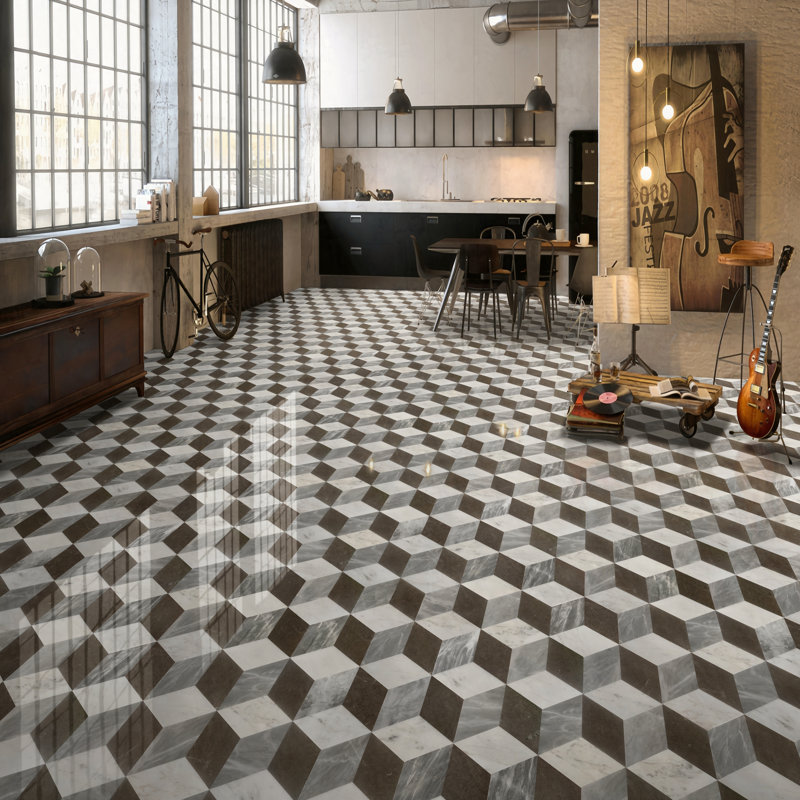 Marbre hexagonal à jet d'eau, blanc, gris, noir, 3 couleurs, marbre naturel, pour plancher et mur, carrelage en marbre poli, pierre naturelle, 1 boîte de 12 pièces