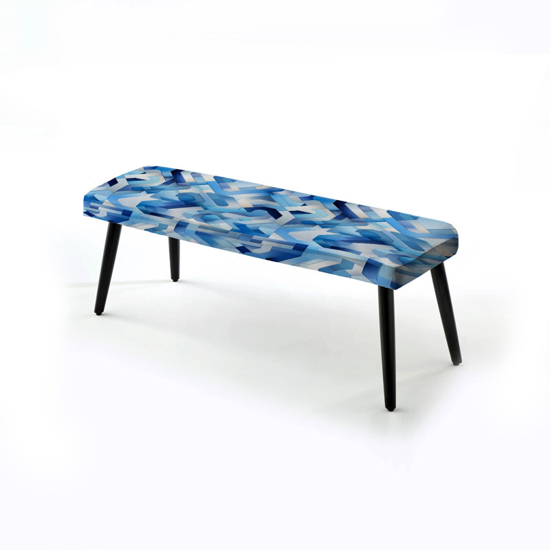 Banc rembourré géométrique noir, Blue And White Striped Symmetry
